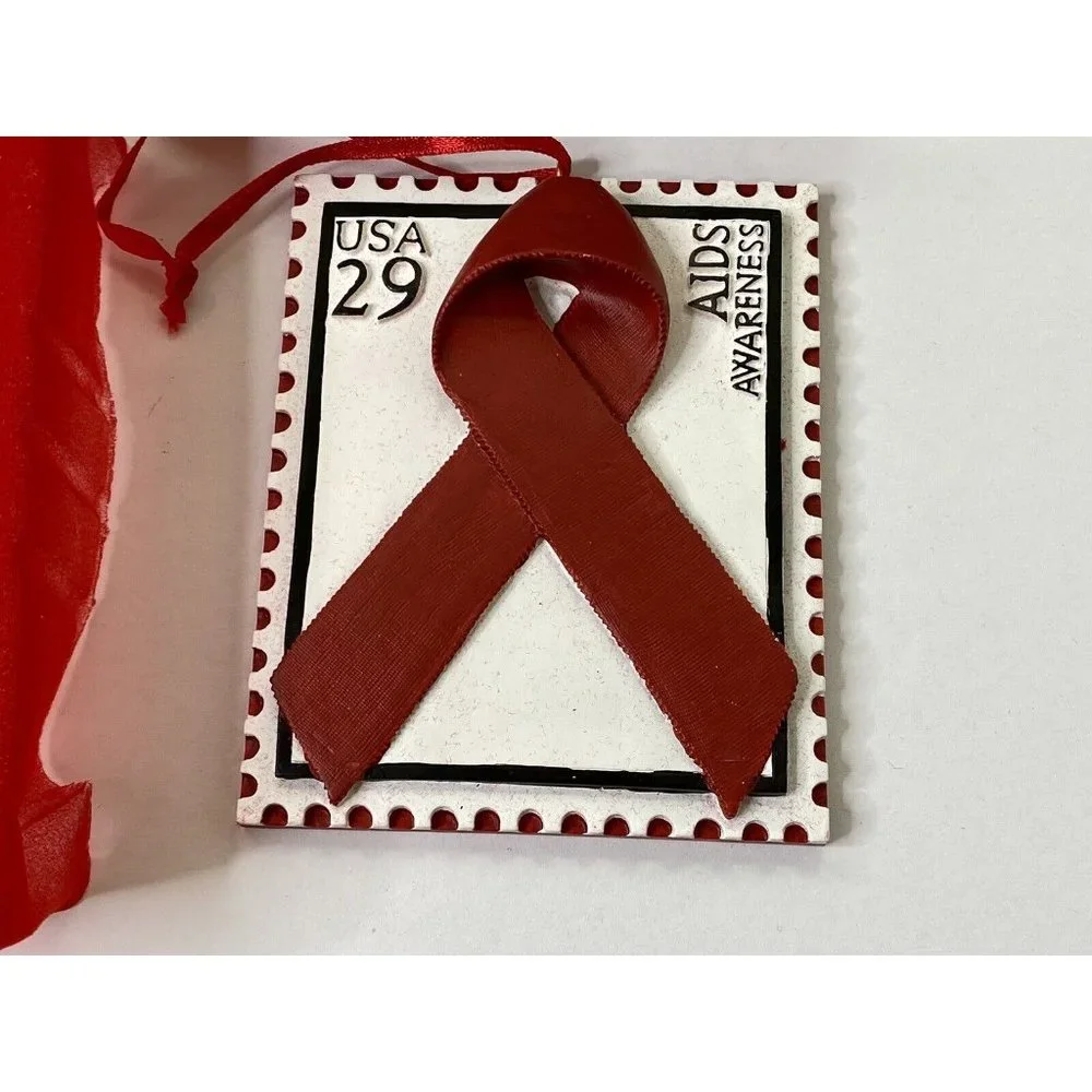 Kurt Adler Aids Awareness Red Ribbon USPS Commemorative Stamp‎ Ornament 1998